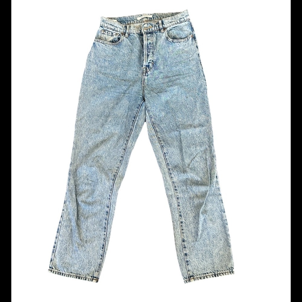 Pac Sun Woman's Blue Button Up Denim High Rise Jeans Straight Leg 26" X 25”